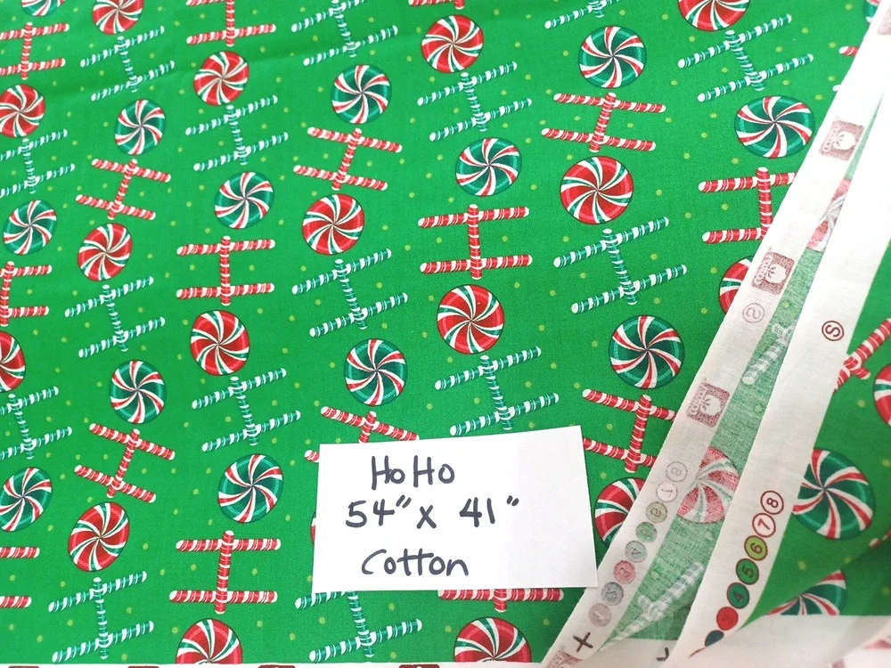 Ho Ho Peppermint Christmas Green Red Sewing Craft Cotton Fabric 1 Pc 54